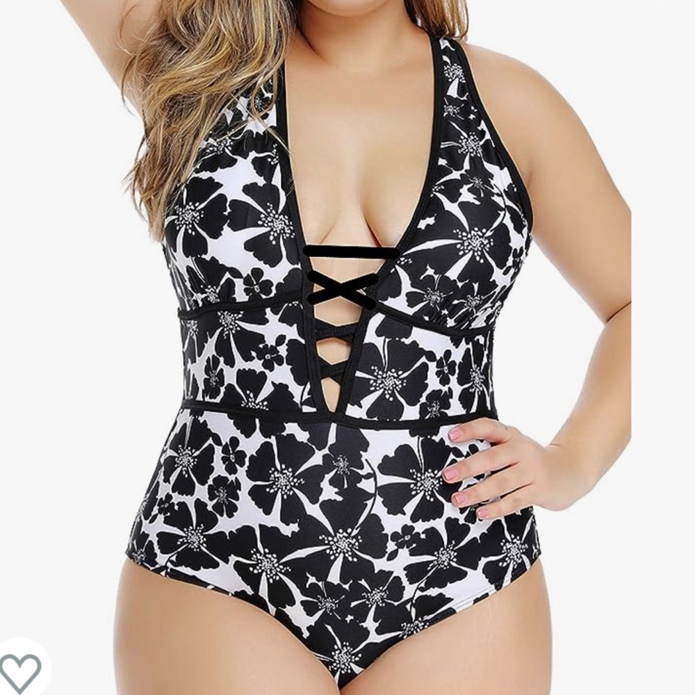FlatterMe Women's Black Sexy One Piece Swimsuit, Plunge Neckline